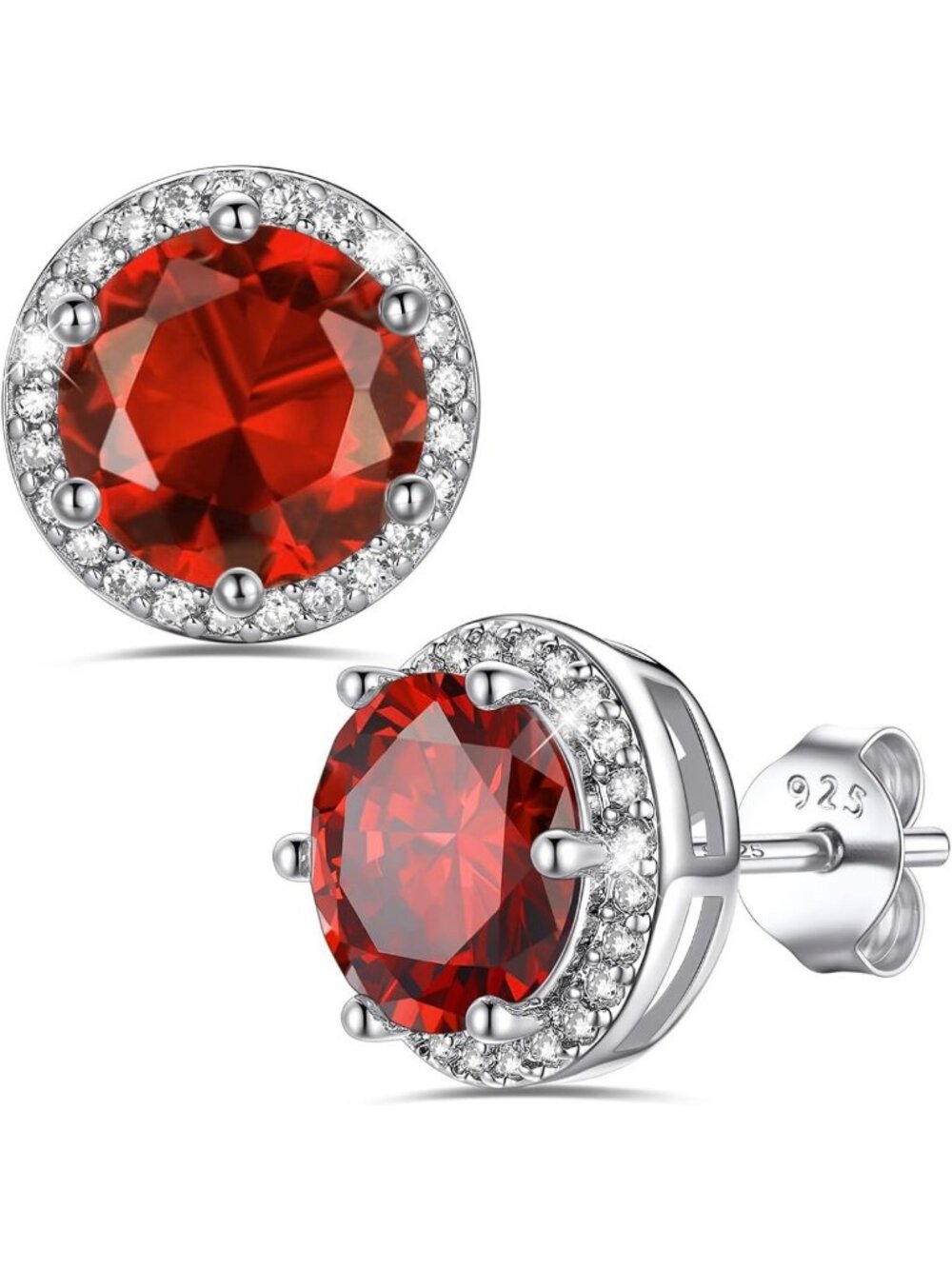 925 Sterling Silver 2 Carat Birthstone Earrings - Heart/Round Solitaire Studs